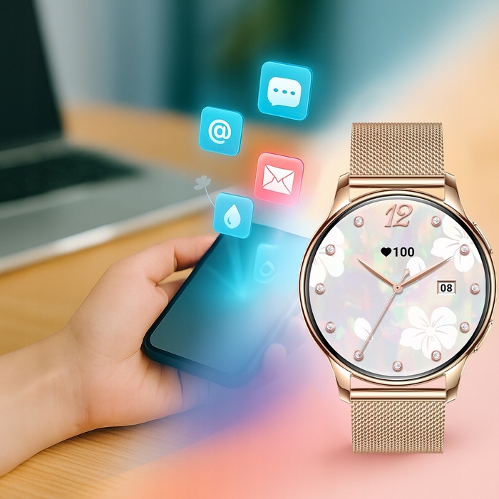 Смарт-годинник Emavo для жінок, золотий, у комплекті з 5 ремінцями