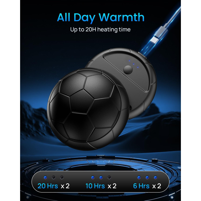 Електричні грілки для рук 2 шт. | USB, 3 режими нагріву, 20 годин тепла, для активного відпочинку та дому, чорний