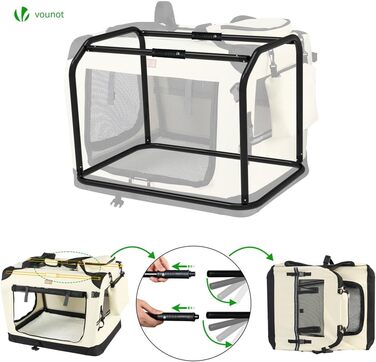 Транспортна переноска для собак та котів VOUNOT, складана, 82x60x60 см XL, з металевим каркасом та ручками, сітка, дихаюча, бежева