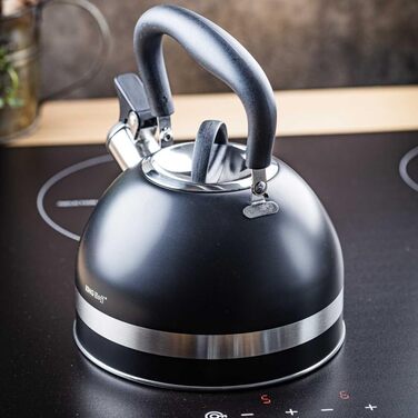 Чайник Kinghoff 1.8L з нержавіючої сталі з свистком, Induktion, матовий чорний KH-1858