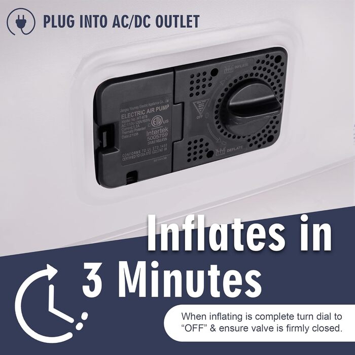 Надувний матрац для гостей з електронасосом, швидко надувається (1.5-3 хв), флоксовий, подвійний - Self-Inflating Air Mattress