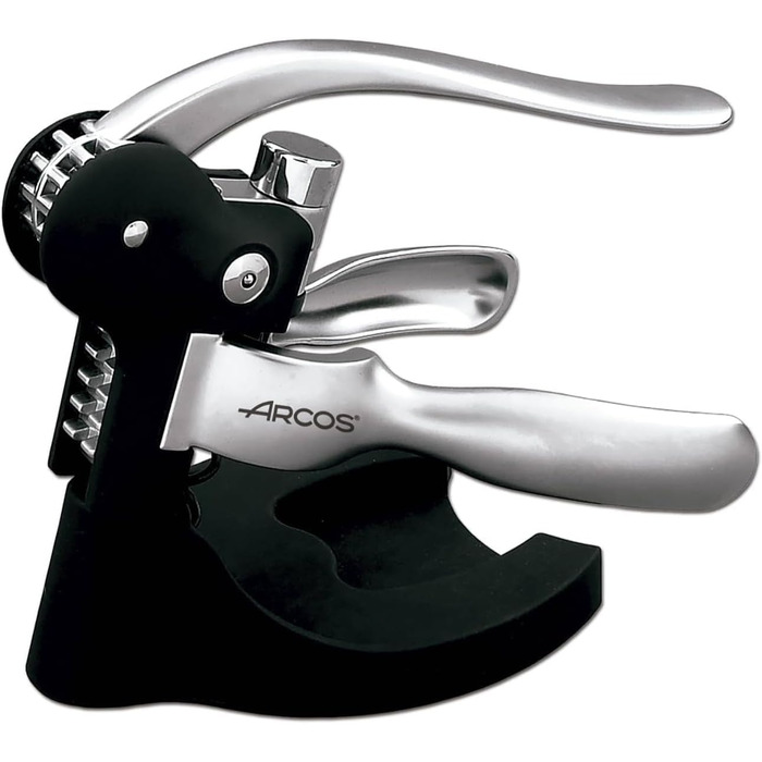 ARCOS Corkscrew Manual with ABS Housing and Zinc Alloy Handle - Versatile Bottle Opener with Foil Cutter, Effortless Cork Removal - Black and Silver. Toscana Series
