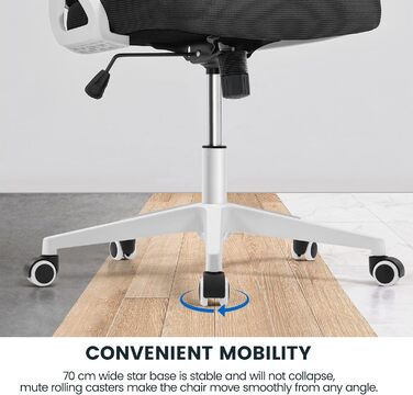 Ергономічне крісло Yaheetech для офісу, крісло до комп'ютерного столу з підйомними підлокітниками, обертове крісло зі спинкою та регульованою підголівником, крісло для начальника з функцією гойдання, до 136 кг, білий/чорний