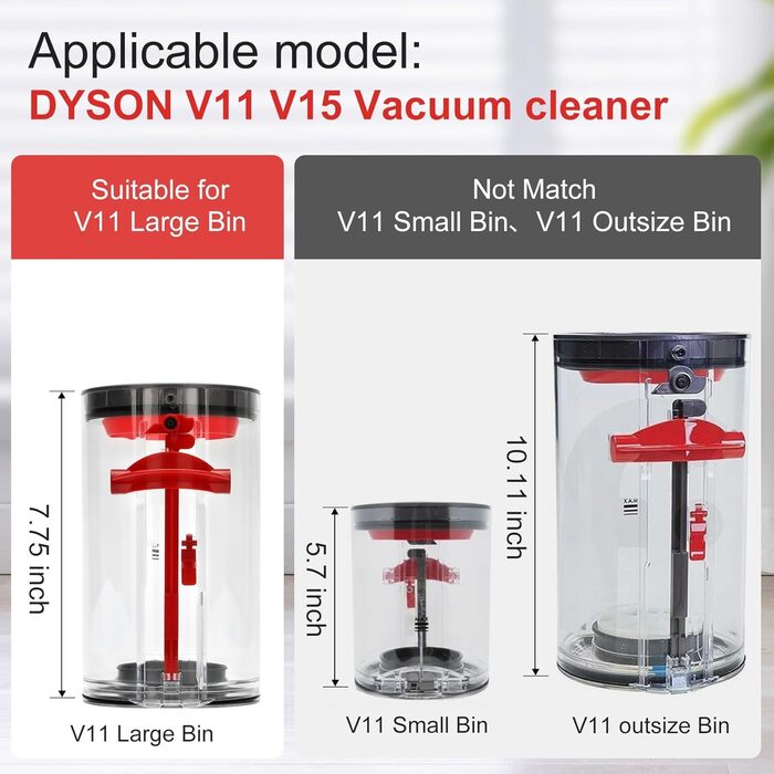 Transparent Dust Collector Bin for Dyson V11, V15, SV14, SV15, SV22 - HEPA Filter Included, Replacement Parts & Accessories
