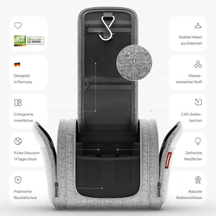 Чоловіча/Жіноча/Дитяча Туалетна Сумка Traveaner для Подорожей, 7 Відділень, 3-в-1, Водостійка (Сірий, XXL)