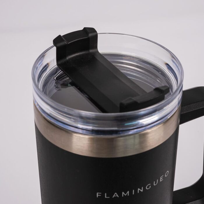 Термокружка з трубочкою Flamingueo - термос, сталева, 1,18л, блакитний (чорний), зберігає холод 24г, гаряче - 10г