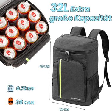 Рюкзак-холодильник PENGDA 30L - ізольований рюкзак для пікніка, кемпінгу, BBQ та подорожей. Чорний.