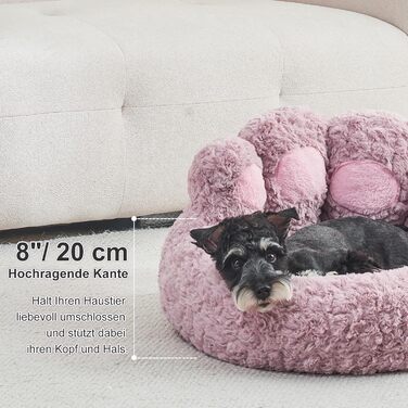 Jiupety Pet Round Dog Bed in Paw Shape, Soothing Donut Dog Bed, Faux Fur Cat Bed, Medium Size. The diameter is 56cm, comfortable and soft, machine washable (L 66 cm x W 66 cm x H 20 cm, Violet).