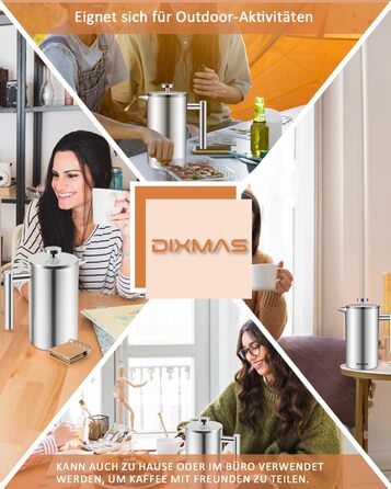 Френч-прес 1000 мл / 8 чашок, кавоварка з нержавіючої сталі, подвійні стінки, ізольована, з фільтром - 1 літр