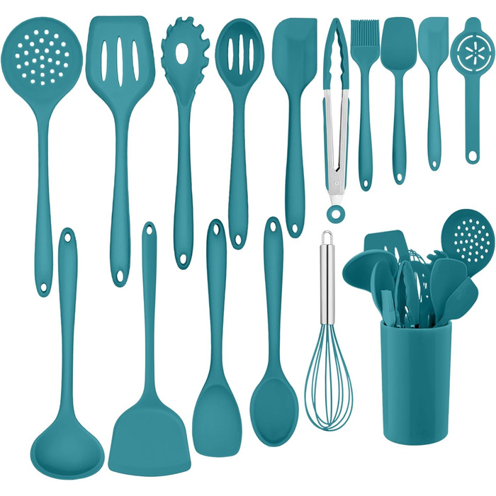 Набір кухонних аксесуарів Homikit, 16 шт. з тримачем, синій. Жаростійкий кухонний інвентар, набір кухонного приладдя, придатний для миття в посудомийній машині