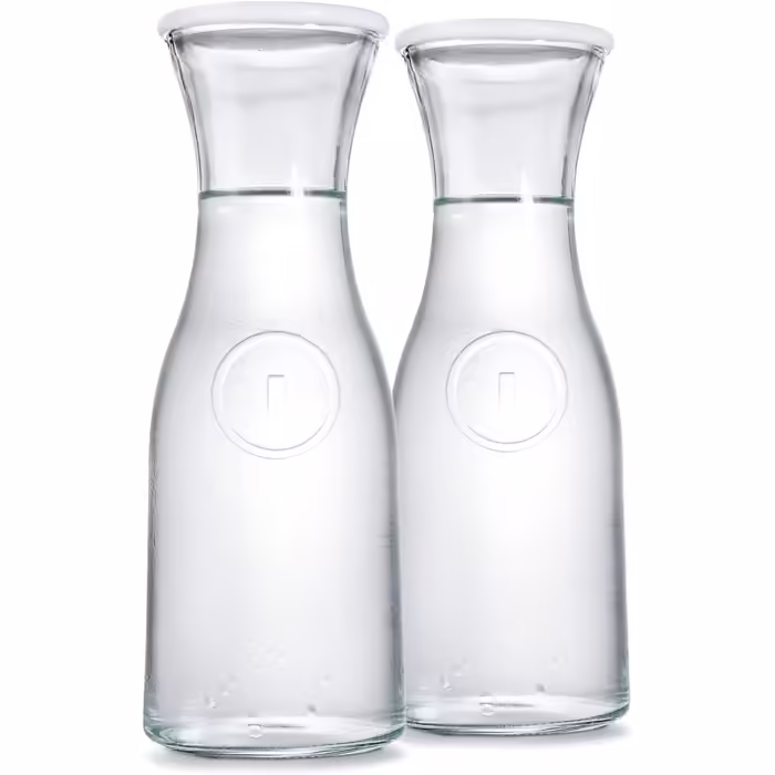 Lawei 4-Piece Water Jug Glass Water Pitcher 1 Liter Water Bottle Juice Pitcher Glass Glass Pitchers with Lid for Water, Juice, Iced Tea, Drinks, Wine