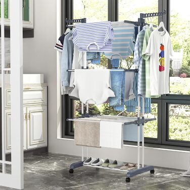 Сушарка для білизни Turm, турбо сушарка для білизни з 6 розкладних крил та 2 бічні крила, мобільна сушарка для білизни з колесами для дому та вулиці (сіра)