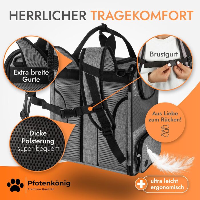 Рюкзак для кота/собаки Premium [3в1] - до 9 кг - з ременем - для прогулянок та транспортування. Ідеальний для походів. Сірий колір