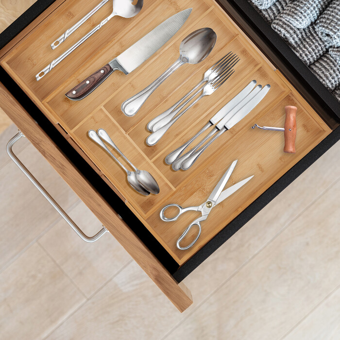 Relaxdays Extendable Bamboo Cutlery Box