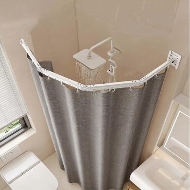 Шторка для душу з розсувною штангою без свердління, 4 секції, обертається, алюмінієвий сплав, водонепроникний антибактеріальний душ-завіса 180x200 см, для ванної кімнати та ванни (білий/сірий)