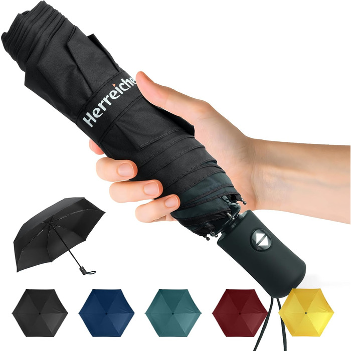 Компактний дорожній парасолька Herreicher - автоматичний, ультралегкий, захист від УФ, для чоловіків та жінок, чорний