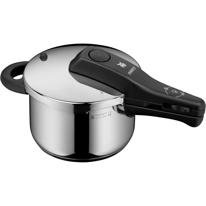 Швидкісний скороварка WMF Perfect One Pot 2,5 л, індукційна, з паровим клапаном, 2 режими готування, зручне управління однією рукою, для всіх типів плит, полірована нержавіюча сталь Cromargan, для однієї особи