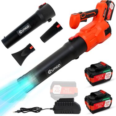 Leaf Blower, Electric Leaf Blower with 2 x 4.5AH 21V Battery and Charger, 49m/s, 3.9m³/min, Battery-Powered Blower for Lawn Care, Removal of Leaves/Mud/Snow/Car Dust