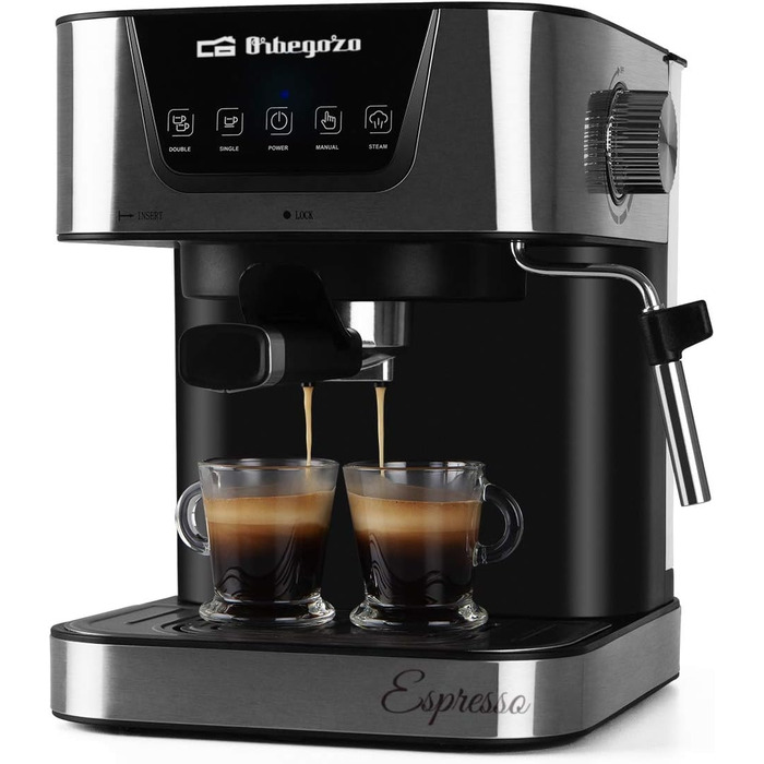 Orbegozo EX 6000 Espresso and Cappuccino Coffee Machine, 20 Bar Pressure, 1.5L Tank, Suitable for Single Dosing, 1050W Power, Black