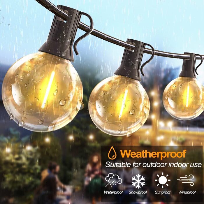 LED ліхтарна гірлянда для вулиці, диммер, 30м, 60 лампочок G40, таймер, IP44, вологостійка, для балкона, саду, вечірки, тераси