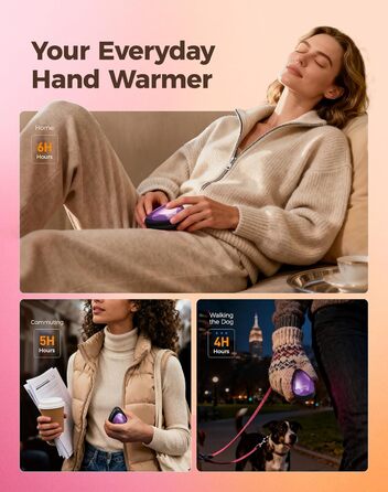 Електричні грілки для рук OCOOPA 2 шт. - стильні, у формі діаманта з магнітом, акумуляторні, для жінок, подарунок, Raynaud, піші прогулянки, кемпінг, лавандовий колір