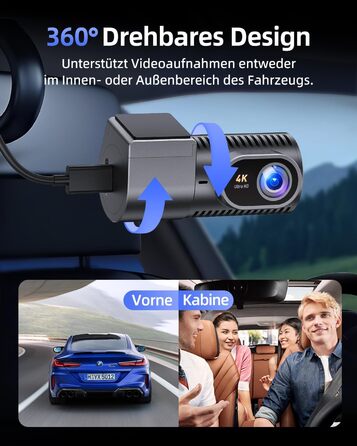 Dashcam CIEVIE C200: 4K, IPS 1.5', WiFi 5G, 64GB, 360° обертання, WDR, Нічне бачення, Паркування 24/7, G-сенсор, Loop, 170°