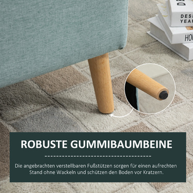 HOMCOM Bench, Light Green Upholstered Bench with Storage, 110x39x45cm, made of linen-like polyester and rubber wood, in a Scandinavian design
