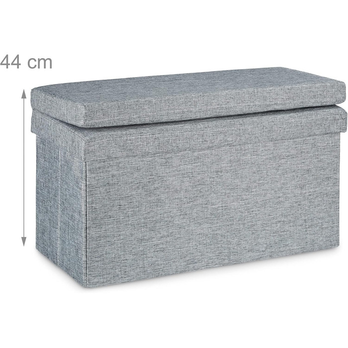 Складаний пуф Relaxdays з спинкою, 73x76x38 см, сіра лавка-скриня з лляної тканини, з місцем для зберігання та кришкою