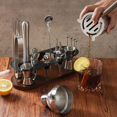 Набір бармена 23 предмети: шейкер, сито, ложка, мадлер, для дому, бару, вечірки | Набір для приготування коктейлів