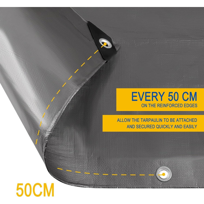 280g/m² Cover Sheet/Fabric Sheet made of PE [without recycled materials], waterproof and reinforced protective sheet for garden furniture, pool, car, trampoline, with 16m rope for securing (1.5x2m, Grey)