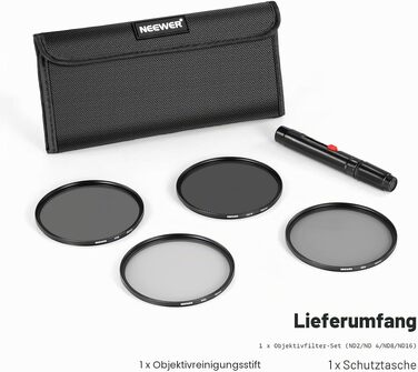 Набір ND-фільтрів NEEWER 55мм (ND2, ND4, ND8, ND16) для DSLR камер Canon, Nikon, Sony, Panasonic — світлофільтри з аксесуарами та чохлом