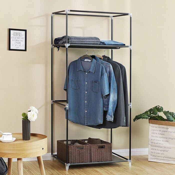 SONGMICS Fabric Clothes Closet, Foldable, with Clothes Rod, Simple Clothes Rack, Toy, Shoe, Bag Organizer, Living Room, Bedroom, Wardrobe, 75 x 45 x 160 cm, Grey