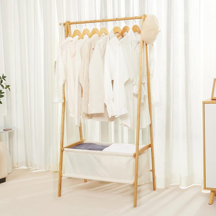 Легкий стійкий вішак для одягу Yorbay з бамбука з сумкою для зберігання, 149 см, натуральний колір