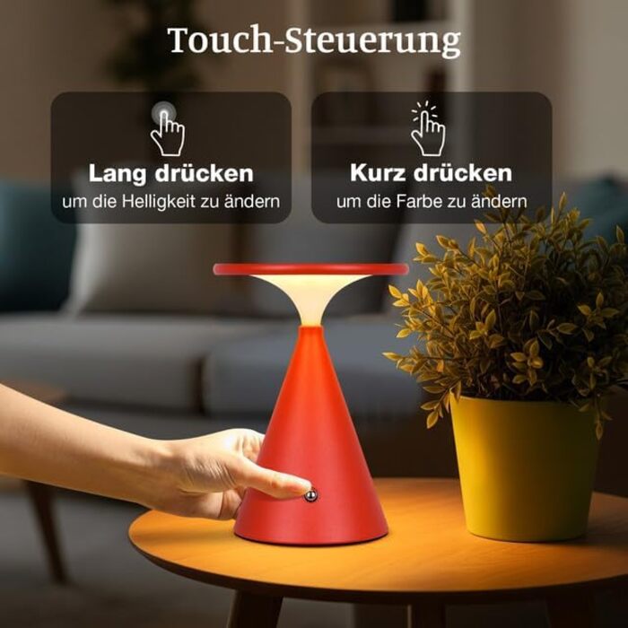 Настільна LED лампа акумуляторна бездротова, 4000mAh, димується, сенсорна, 3 кольори, для дому та вулиці, 2 в упаковці (Червона)