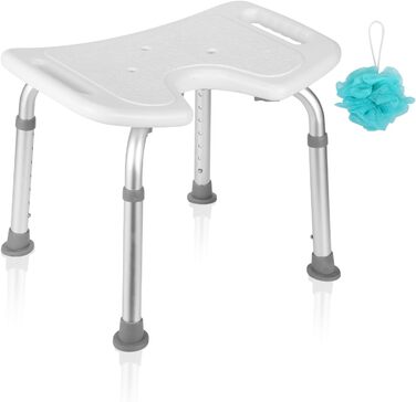Ansobea Shower Stool for Seniors, Bath Stool, 7-Level Height Adjustable, 41-56 cm Shower Chair with U-Shaped Hygiene Cutout, Bathroom Stool, Stable for the Shower