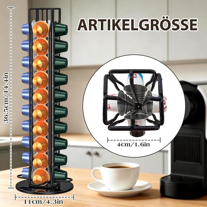 Органайзер-холдер для капсул Nespresso Original, поворотний на 360°, на 40 капсул, чорний