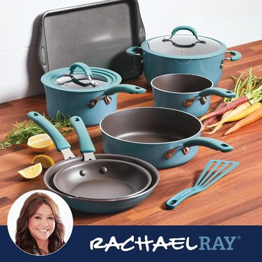 Набір кухонного посуду Rachael Ray Cook + Create, 10 предметів, антипригарне покриття, Agavenblau (блакитний)