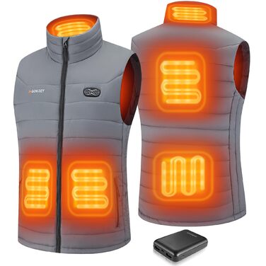 Обогреваемый жилет Gokozy для мужчин с аккумулятором 10000mAh, 5 зон обігріву, 3 режими нагріву, легкий електричний жилет для риболовлі та полювання, сірий, XXL