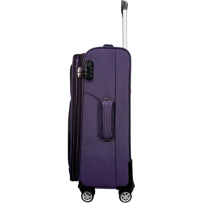 Чемодан-валіза на колесах з тканини, розширюваний, з подвійними колесами (M/L/XL/XXL або набір 4 шт.), м'яке багаж (фіолетовий, ручна поклажа (55 см))
