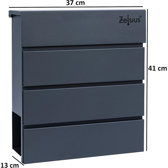 Поштова скринька Zelsius з відділенням для газет, антрацит RAL7016, з м'яким закриттям | Настінна або стійкова установка