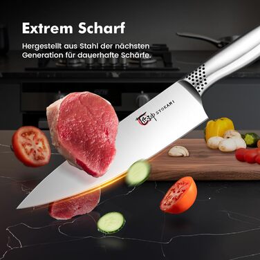 Набір кухонних ножів Messerset 7 предметів у японському стилі з магнітним блоком з акації, вуглецева сталь, нековзка ручка