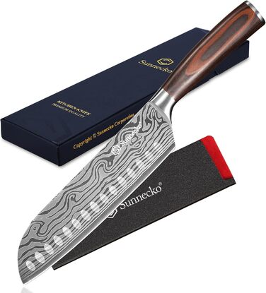 Японський ніж Sunnecko Santoku 17см - професійний кухонний ніж для приготування їжі, ніж шеф-кухаря, ніж для овочів та м'яса