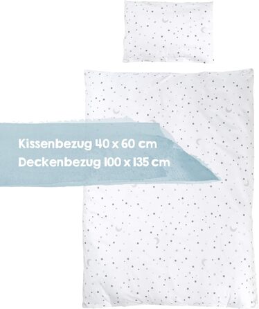 Комплект постільної білизни Roba для дитячого ліжечка 100 x 135 см - комплект постільної білизни для дівчаток та хлопчиків - ковдра та наволочка з бавовни для малюків та дітей - зірковий принт - білий (Сірий чарівний зірковий, 100x135 / 40x60 см)