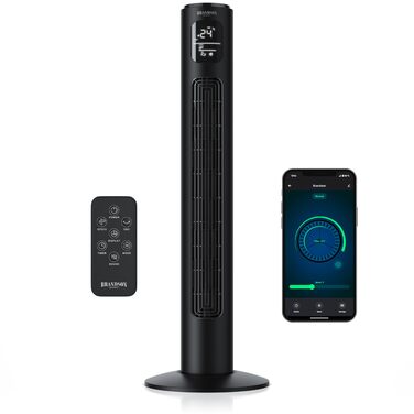Вентилятор Tower Brandson ECO з DC мотором, Wi-Fi, керуванням через додаток/Alexa, LED дисплей, пульт ДУ, нічний режим, чорний
