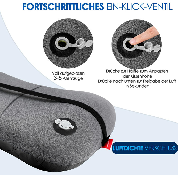 Надувна подушка для кемпінгу та подорожей HIKENTURE з знімним чохлом, ергономічна подушка для голови, комфортна подушка для шиї для подорожей/відпочинку на природі (Сірий)