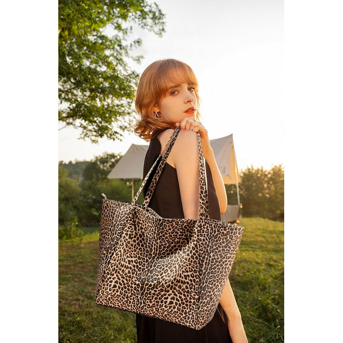 Сумка жіноча KALIDI шопер велика зі шкірозамінника з блискавкою для роботи, покупок, школи (Леопард)