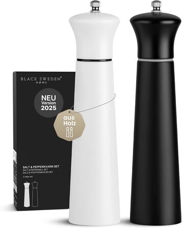 Black Sweden Home Design Salt and Pepper Grinder Black and White - 22cm - Ceramic Grinder - Large Spice Grinder - Pepper and Salt Grinder Set - Simple in Black & White - 2 Pieces