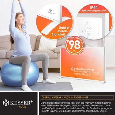 KESSER® Infrared Heater - Energy-Saving Infrared Standing Unit & Wall Mounting Electric Heater 540W with Remote Control, Thermostat & App Control Electric Heating Panel Heater Convector Standing Feet 540W White
