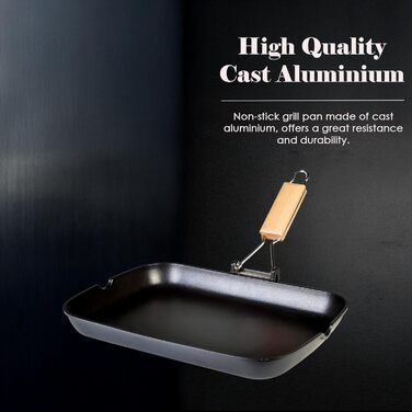 Сковорода-гриль WECOOK! Ecostone 34x24 см для індукції, алюмінієва, антипригарне покриття ILAG, екологічна, без ПФОК, товщина 5 мм, складана дерев'яна ручка, для газу та склокераміки