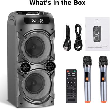 Караоке-система з 2 бездротовими мікрофонами, портативна PA-система Bluetooth з LED-підсвіткою, USB/TF-карта, пульт ДУ